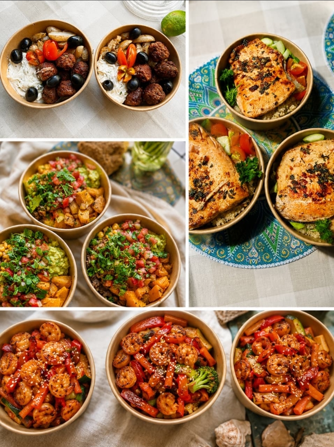 Colorful vegan chef-curated bowls with fresh vegetables, grains, and plant-based proteins