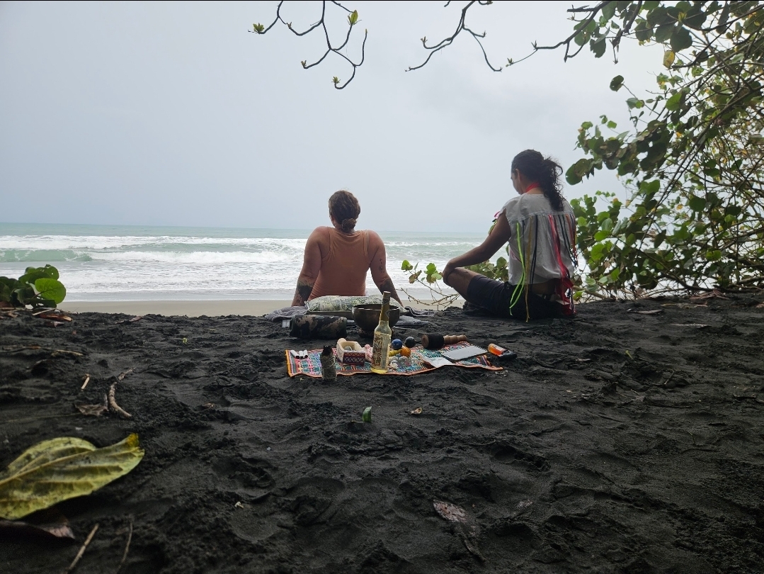 Bufo ceremony held on the black sand beach at Playa Negra